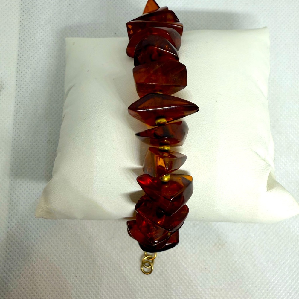 Genuine Baltic Polished Chunky Amber Beaded Chip Bracelet 8” - Picture 3 of 5